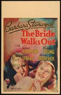 2y293 BRIDE WALKS OUT WC '36 wonderful artwork of feminist Barbara Stanwyck & Gene Raymond!