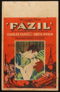 2y356 FAZIL WC '28 directed by Howard Hawks, great romantic art of Greta Nissen & Charles Farrell!