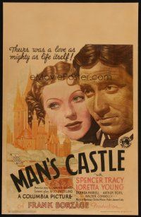 2y504 MAN'S CASTLE WC '33 great close up artwork of Spencer Tracy & pretty Loretta Young!