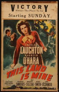 2y664 THIS LAND IS MINE WC '43 Maureen O'Hara fights Nazis in WWII, directed by Jean Renoir!