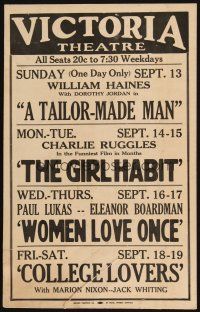 2y700 VICTORIA THEATRE Sep 13-19 WC '31 Tailor-Made Man, Girl Habit, Women Love Once, College Lovers