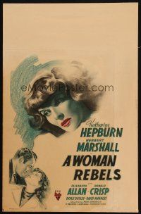 2y716 WOMAN REBELS WC '36 c/u art of feminist Katharine Hepburn & with Herbert Marshall!