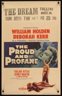 2y566 PROUD & PROFANE WC '56 romantic close up of William Holden & Deborah Kerr!