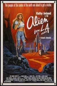 2z036 ALIEN FROM LA 1sh '88 cool artwork of sexy Kathy Ireland inside the Earth by Larry Salk!