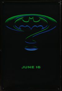 2z082 BATMAN FOREVER teaser 1sh '95 Kilmer, Kidman, cool question mark & cowl design!