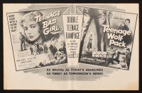 3a1127 TEENAGE BAD GIRL/TEENAGE WOLF PACK pressbook '57 sins & sinsations of crazed delinquents!