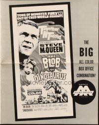 3a0803 BLOB/DINOSAURUS pressbook '64 great close up of Steve McQueen, plus art of T-Rex w/girl!