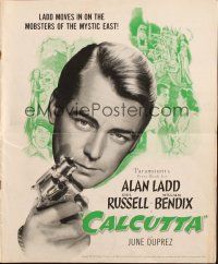 3a0816 CALCUTTA pressbook '46 great art of Alan Ladd pointing gun & sexy Gail Russell in India!