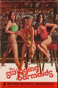 3a0852 EAGER BEAVERS pressbook '75 sexy art of Swinging Barmaids by Solie, customers come first!