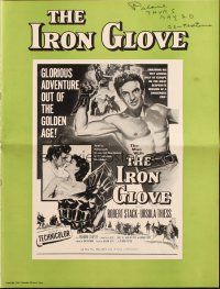 3a0915 IRON GLOVE pressbook '54 art of barechested Robert Stack wielding the fist all Europe feared!