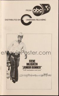 3a0924 JUNIOR BONNER pressbook '72 full-length rodeo cowboy Steve McQueen carrying saddle!