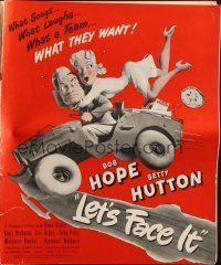 3a0937 LET'S FACE IT pressbook '43 art of Bob Hope & Betty Hutton in jeep, songs by Cole Porter!