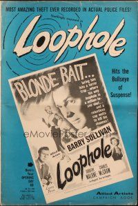 3a0940 LOOPHOLE pressbook '54 relentless cop Barry Sullivan & lethal blonde Mary Beth Hughes!