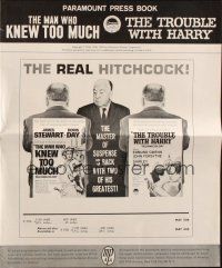 3a0950 MAN WHO KNEW TOO MUCH/TROUBLE WITH HARRY pressbook '63 Alfred Hitchcock shown!