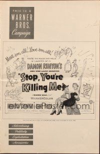 3a1097 STOP YOU'RE KILLING ME pressbook '53 Damon Runyon, Broderick Crawford, sexy Claire Trevor!