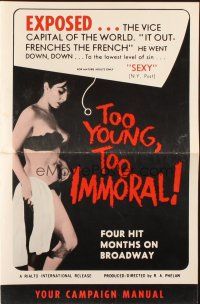 3a1157 TOO YOUNG, TOO IMMORAL pressbook '62 he went down to the lowest level of sin!