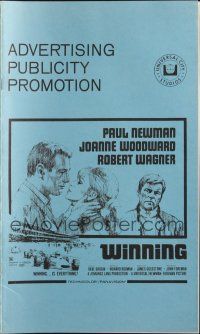 3a1203 WINNING pressbook '69 Paul Newman, Joanne Woodward, Indy car racing art!