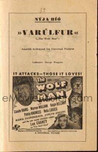 3a0001 WOLF MAN Icelandic program '41 Lon Chaney Jr., Claude Rains & Bela Lugosi!