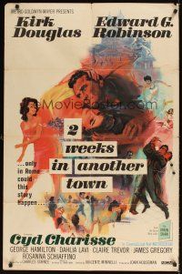3b004 2 WEEKS IN ANOTHER TOWN 1sh '62 cool art of Kirk Douglas & sexy Cyd Charisse by Bart Doe!