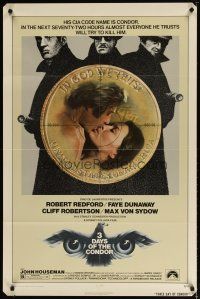 3b005 3 DAYS OF THE CONDOR 1sh '75 CIA analyst Robert Redford & Faye Dunaway!