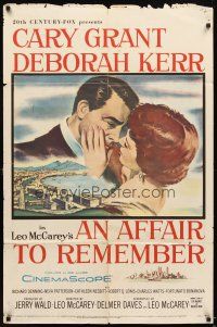 3b020 AFFAIR TO REMEMBER 1sh '57 romantic close-up art of Cary Grant about to kiss Deborah Kerr!