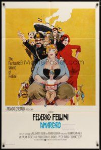 3b031 AMARCORD int'l 1sh '74 Federico Fellini classic comedy, Juliano Geleng artwork!