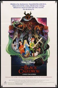 3b082 BLACK CAULDRON advance 1sh '85 first Walt Disney CG, cool fantasy art by P. Wensel!