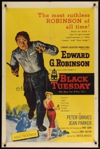 3b088 BLACK TUESDAY 1sh '55 Peter Graves, sexy Jean Parker & ruthless Edward G Robinson!