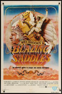 3b092 BLAZING SADDLES 1sh '74 classic Mel Brooks western, art of Cleavon Little by John Alvin!