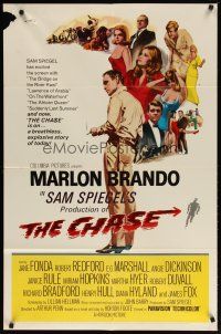 3b149 CHASE 1sh '66 Marlon Brando, Jane Fonda, Robert Redford, directed by Arthur Penn!