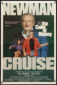 3b168 COLOR OF MONEY 1sh '86 Robert Tanenbaum artwork of Paul Newman & Tom Cruise playing pool!