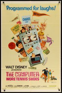 3b172 COMPUTER WORE TENNIS SHOES revised 1sh '69 Walt Disney, art of Kurt Russell & wacky machine!