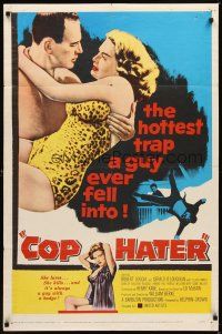 3b177 COP HATER 1sh '58 Ed McBain gritty film noir, the hottest trap a guy ever fell into!