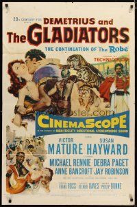 3b210 DEMETRIUS & THE GLADIATORS 1sh '54 art of Biblical Victor Mature & Susan Hayward!