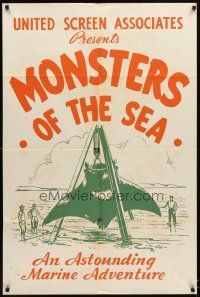 3b215 DEVIL MONSTER 1sh R30s Monsters of the Sea, cool artwork of giant manta ray!