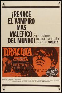 3b235 DRACULA PRINCE OF DARKNESS Spanish/U.S. 1sh '66 great image of vampire Christopher Lee!