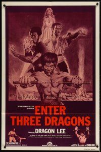 3b253 DRAGON ON FIRE 1sh R80s Dragon Lee & Bolo Yeung kung-fu action, Enter Three Dragons!