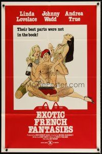 3b263 EXOTIC FRENCH FANTASIES 1sh '74 Linda Lovelace & John Holmes as Johnny Wadd!