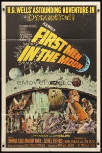 3b290 FIRST MEN IN THE MOON 1sh '64 Ray Harryhausen, H.G. Wells, fantastic sci-fi artwork!