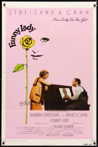 3b315 FUNNY LADY 1sh '75 Barbra Streisand watches James Caan play piano!