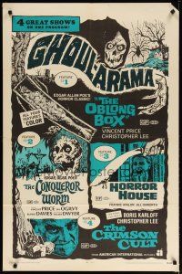 3b332 GHOUL-ARAMA 1sh '70 quad-bill of Oblong Box, Conqueror Worm, Horror House & Crimson Cult!