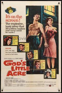3b338 GOD'S LITTLE ACRE 1sh '58 barechested Aldo Ray & half-dressed sexy Tina Louise!