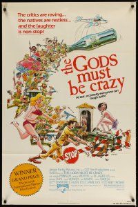 3b339 GODS MUST BE CRAZY 1sh '80 wacky Jamie Uys comedy about native African tribe, Goodman art!