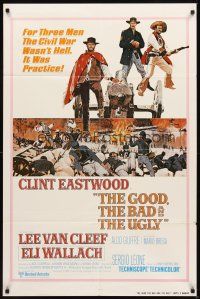 3b343 GOOD, THE BAD & THE UGLY int'l 1sh R80 Clint Eastwood, Lee Van Cleef, Sergio Leone, cool art!
