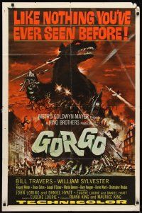 3b344 GORGO 1sh '61 great artwork of giant monster terrorizing city by Joseph Smith!