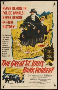 3b353 GREAT ST. LOUIS BANK ROBBERY 1sh '59 Molly McCarthy & Steve McQueen in his second movie!