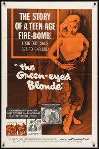 3b357 GREEN-EYED BLONDE 1sh '57 sexy smoking bad girl Susan Oliver in tight sweater & jeans!