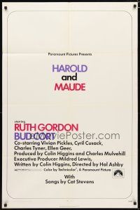 3b369 HAROLD & MAUDE 1sh '71 Ruth Gordon, Bud Cort is equipped to deal w/life!