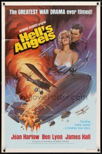 3b376 HELL'S ANGELS 1sh R79 Howard Hughes World War I classic, different art of sexy Jean Harlow!