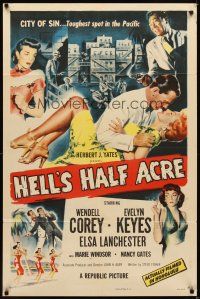 3b378 HELL'S HALF ACRE 1sh '54 Wendell Corey romances sexy Evelyn Keyes in Hawaii!